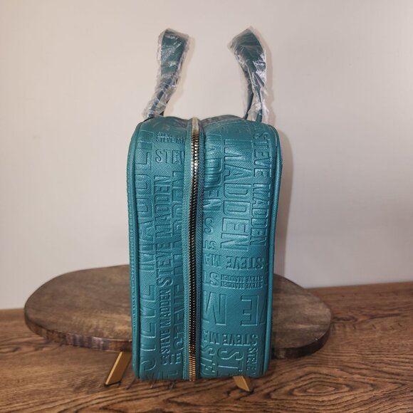Steve Madden Teal Travel Cosmetic Bag With Clear Pockets & Zippers - Picture 7 of 7